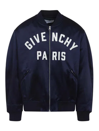 Givenchy Logo Bomber Jacket Puffer Jackets Blue In Multi