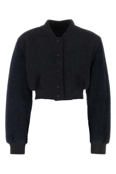Givenchy Cropped Varsity Jacket In Wool And Denim In Grey