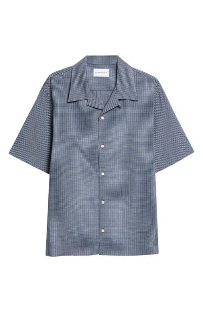 Givenchy Check Logo Appliqué Cotton Bowling Shirt In Blue