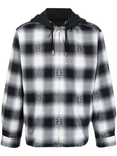 Givenchy Check-pattern Oversize Hooded Shirt Jacket In Black