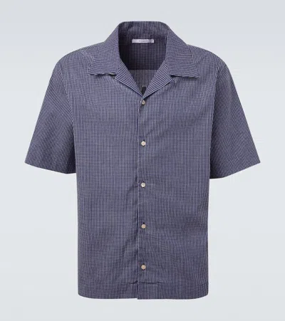 Givenchy Logo-embroidered Checked Cotton Bowling Shirt In Blue