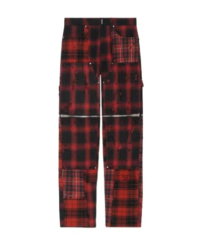 Givenchy Checkered Jeans With Holes In Red