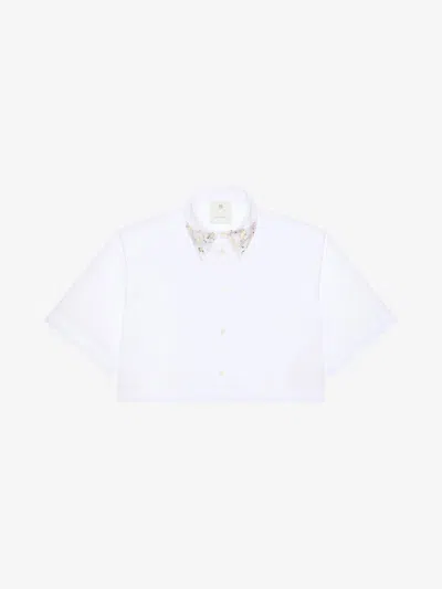 Givenchy Cropped Shirt In Poplin With Crystals Collar In White
