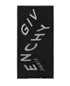 Givenchy Chevron Logo Print Wool Scarf With Fringed Hem