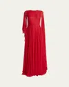 Givenchy Chiffon Draped Cape Gown In Red