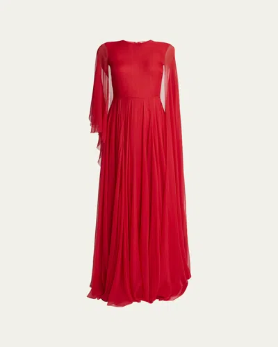 Givenchy Chiffon Draped Cape Gown In Red