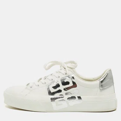 Pre-owned Givenchy Chito City Size 38 White/silver Patent And Leather Lace Up Sneakers