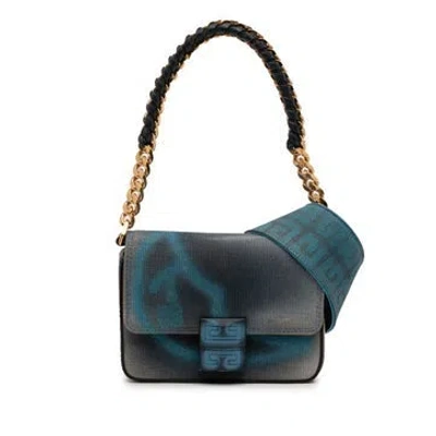 Pre-owned Givenchy Chito Small 4g Graffiti Effect Canvas And Leather Satchel In Blue