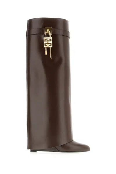 Givenchy Chocolate Leather Shark Lock Boots