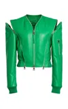 Givenchy Cinched Leather Bomber Jacket In Green