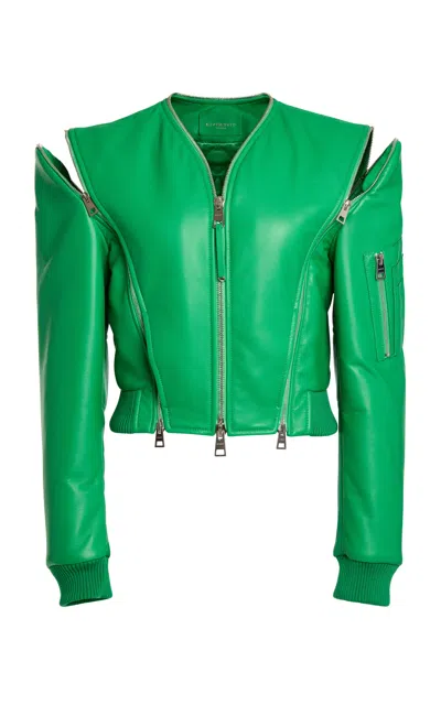 Givenchy Cinched Leather Bomber Jacket In Green