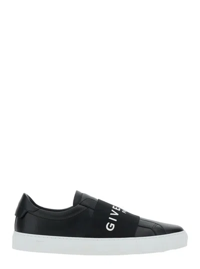 GIVENCHY 'CITY COURT' BLACK SNEAKERS WITH ELASTIC BAND AND LOGO LETTERING ON THE FRONT IN LEATHER MAN