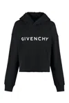 GIVENCHY CLASSIC BLACK COTTON CROPPED HOODIE WITH LOGO PRINT FOR WOMEN