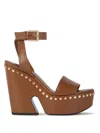 Givenchy Clog Leather Platform Sandals With Studs Detail In Brown