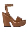 Givenchy Clog Platform Sandals In Leather With Studs Detail In Brown