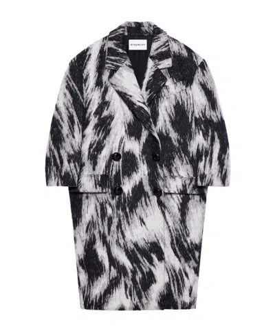 Givenchy Coat In Wool Jacquard With Animal Print In Gray Mixture