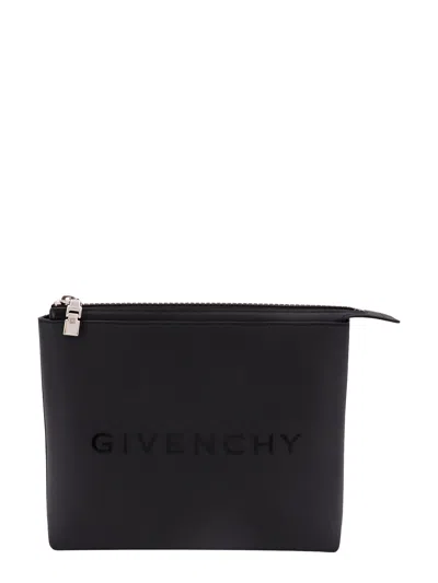 Givenchy Coated Canvas Clutch With Logo Print In Burgundy