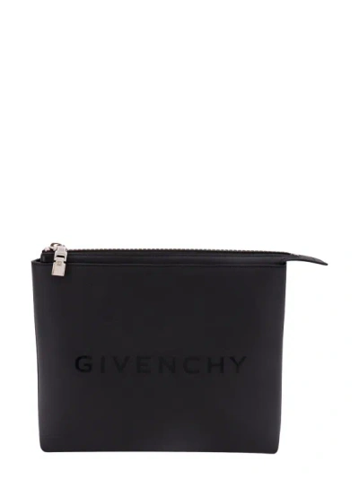 Givenchy Coated Canvas Clutch With Logo Print In Black
