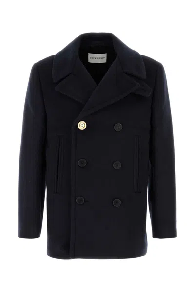 Givenchy Midnight Blue Wool Coat In Black