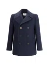 Givenchy Blue Coat With Wide Lapels And Logoed Buttons In Wool Man In Blue