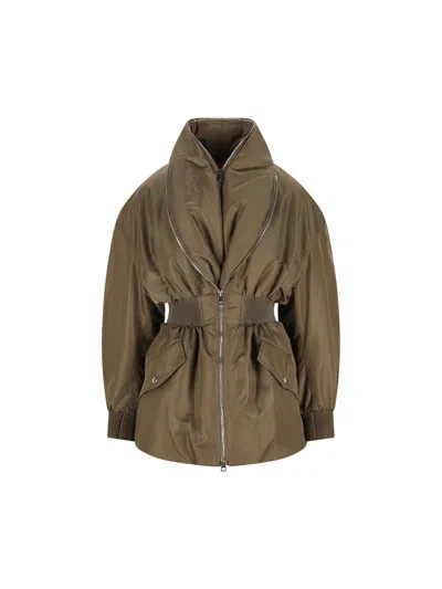 Givenchy Zip Shawl Collar Long Bomber Jacket In Brown