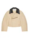 Givenchy Cropped Peacoat With Leather Collar In Cotton And Wool In Neutral