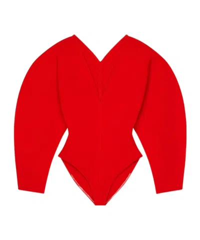 Givenchy Cocoon Bodysuit In Engineered Knit In Poppy Red