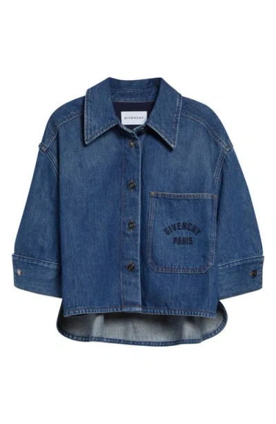 Givenchy Cocoon Crop Denim Shirt Jacket In Blue