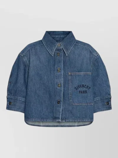 Givenchy Cocoon Cropped Shirt Short Sleeves Pocket In Blue