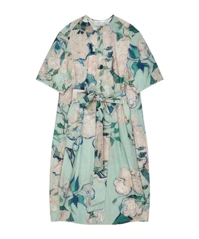 Givenchy Cocoon Long Dress In Cotton With Roses Print In Multi