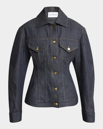 Givenchy Cocoon-sleeve Waisted Denim Jacket In Blue