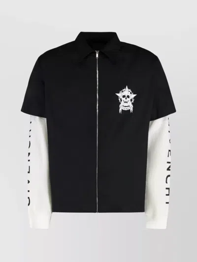 Givenchy Collared Neck Graphic Print Overshirt With Side Slits In Black