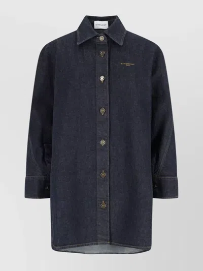 Givenchy Collared Neck Structured Long Sleeves Top In Blue