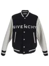 Givenchy Navy Blue And White Bomber Jacket In Wool And Leather In Black