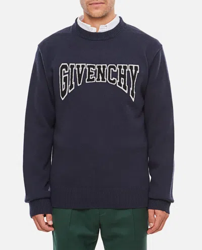 Givenchy Logo-embroidered Wool-blend Sweater In Blue