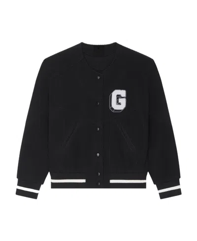 Givenchy Embroidered Ribbed Wool Bomber Jacket In Black