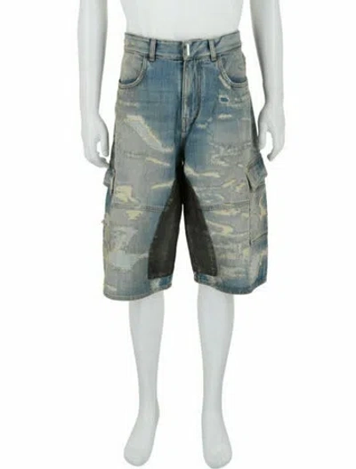 Pre-owned Givenchy Colorblock Pattern Denim Shorts W/ Tags In Blue