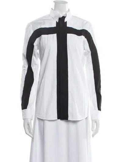 Pre-owned Givenchy Colorblock Pattern Long Sleeve Button-up Top In White
