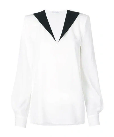 Givenchy Contrast V-neck Blouse In White