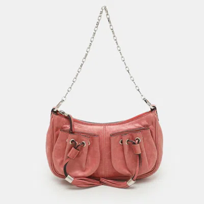 Pre-owned Givenchy Coral Pink Leather Tassel Pocket Chain Baguette Bag