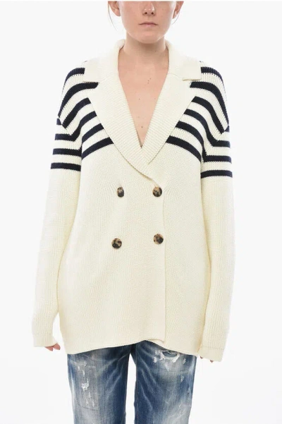 Givenchy Cotton-blend Double-breasted Cardigan With Stripe Detail In Neutral