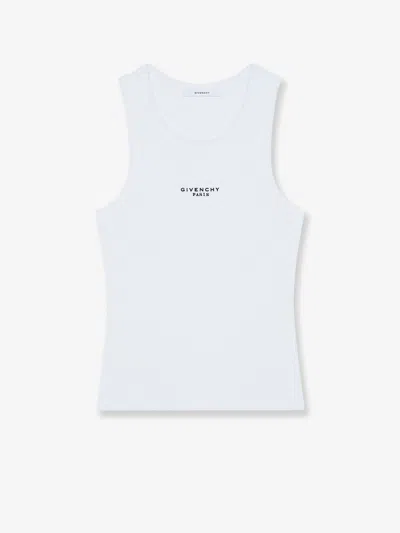 Givenchy White Sleeveless Top With Logo Lettering On The Front In Cotton Stretch Woman