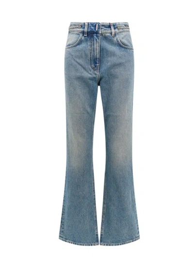 Givenchy Cotton Boot Cut Jeans With 4g Chain In Blue