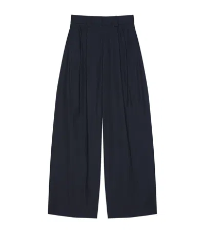 Givenchy Cotton Canvas Pleated Wide-leg Trousers In Blue