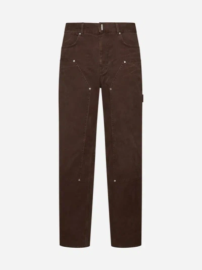 Givenchy Carpenter Wide-leg Panelled Distressed Cotton-canvas Trousers In Brown