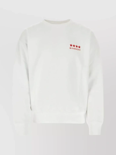 Givenchy Cotton Crew-neck Sweater With Ribbed Details In Cream