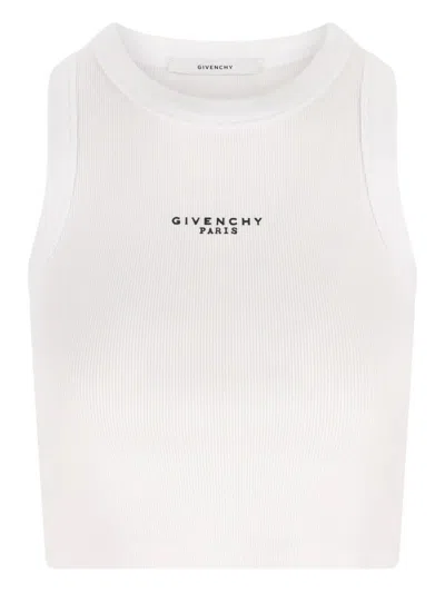 GIVENCHY COTTON CROPPED TANK TOP WITH GIVENCHY PARIS PRINT