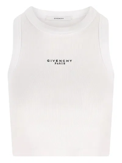 Givenchy Cotton Cropped Tank Top With Paris Print Clothing In White