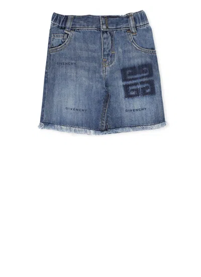 Givenchy Babies' Cotton Denim Bermuda With Logo In Blue