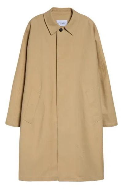 Givenchy Cotton Double Face Car Coat With Leather Trim In Neutral